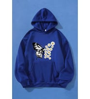 Papatya Kelebek Baskılı Oversize Sweatshirt (Mavi)