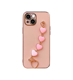 Ally iPhone 13 Mini 5.4inç Kılıf Kalp Bileklik Tutuculu Lüx Silikon Askılı Kılıf (Pembe)