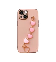 Ally iPhone 13 Mini 5.4inç Kılıf Kalp Bileklik Tutuculu Lüx Silikon Askılı Kılıf (Pembe)