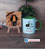 Sevimli Panda Fotoğraflı Dekoratif Taş, Kupa Bardak Beyaz Hediye (Model 14)