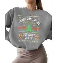 3 iplik şardonlu Sweatshirt Noel kazak Baskılı kalın bisiklet yaka kadın Bej Sweatshirt unisex erkek (Gri)