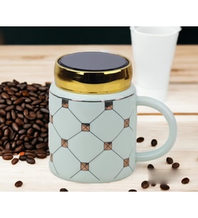 Ekose Tasarımlı Aynalı Kapaklı Sıcak Tutan Kupa Bardak Fincan Mug Mini Motivasyon Termos 450 ml. (Turkuaz)