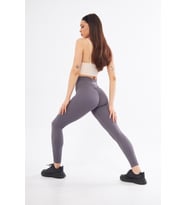 Kalçası Büzgülü Premium Fitilli  Ekstra Push Up Yüksek Bel Esnek ve Toparlayıcı Spor Tayt (Füme)