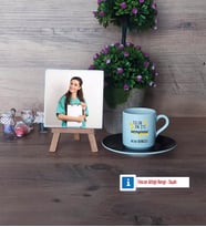 En İyi Hemşire Fotoğraflı Dekoratif Taş, Ahşap Altlıklı Türk Kahvesi Fincanı Hediye (Model 7)