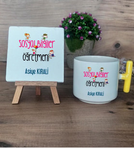 Sosyal Bilgiler Öğretmeni Hediye Seti Kupa Bardak T Kulplu ve Dekoratif Taş Öğretmenler Günü Hediyesi (Model 5)
