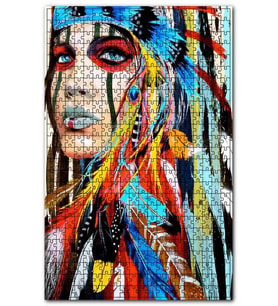 Cakapuzzle Renkli Kızılderili Kız Tarz Görseli Puzzle Yapboz MDF (Ahşap) (255 Parça)