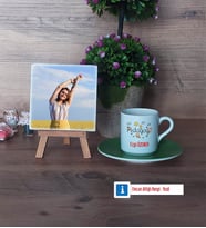 Pedagog Fotoğraflı Dekoratif Taş, Ahşap Altlıklı Türk Kahvesi Fincanı Hediye (Model 9)