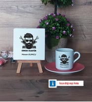 Erkek Kuaförü Dekoratif Taş, Türk Kahvesi Fincanı Kırmızı İsme Özel Hediye (Model 4)