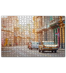 Cakapuzzle Küba'da Eski Binalar ve Klasik Arabalar Puzzle Yapboz MDF (Ahşap) (255 Parça)
