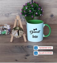 Damat Kupa Bardak Beyaz ve Fotoğraflı Ahşap Anahtarlık Hediye (Model 14)