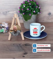 Amcaya Hediye Türk Kahvesi Fincanı Ahşap Altlıklı ve Fotoğraflı Ahşap Anahtarlık HediyeBabalar Günü Hediyesi (Model 4)