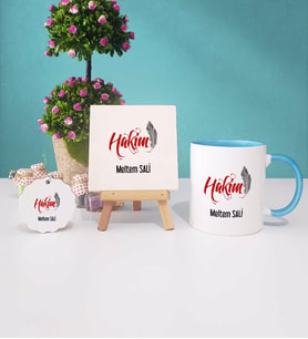 Hakim Kupa Bardak Dekoratif Taş Baskı Anahtarlık Hediye Seti (Model 2)