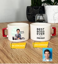 Kişiye Özel Karikatürlü Patron Hediye Lüks Fincan Big Boss Patrona Doğum Günü Hediyesi (Kırmızı)