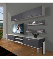 Decoraktiv Eko 5 Mdf Dvd Krom Ayaklı Tv Ünitesi Tv Sehpası (Beyaz - Antrasit)
