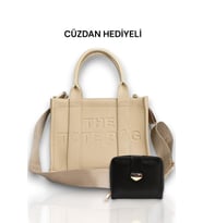 CÜZDAN HEDİYELİ Kadın Krem Tote El Omuz ve Çapraz Askılı çanta - Leopar Desen,Tokalı,Fermuarlı Orta Boy,Büyük Boy Cüzdan (Siyah)