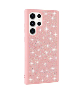 Galaxy S23 Ultra Kılıf Parlak Taşlı Tasarım Pırlanta Kılıf (Pembe)