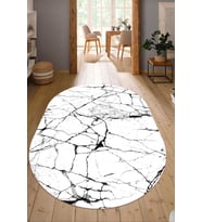 Dijital Baskılı Kaymaz Taban Yıkanabilir Oval Salon Halısı Mutfak Halısı Yolluk NDO-HT-417 (Beyaz)