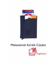 Adelina Erkek Bordo Deri Mekanizmalı Otomatik Kızaklı Kartlık Cüzdan (Lacivert)