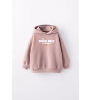 KIZ ÇOCUK SOCIAL MEET BASKILI KAPÜŞONLU MANŞETLİ SWEATSHİRT (Pudra)