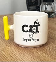 Kişiye Özel Cat Dad Hediye T Kupa Bardak Kedi Babası -3- (Sarı)