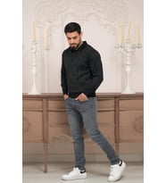 Woolen World Polo Yaka Desenli Yünlü Erkek Triko Kazak (Siyah)
