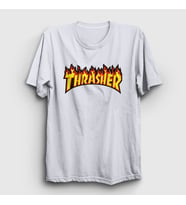 Presmono Unisex Sarı Logo V1 Thrasher T-Shirt 277972tt (Beyaz)