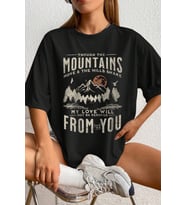 Unisex Mountains Baskılı Tasarım Tshirt (Siyah)