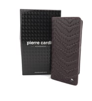 Pierre Cardin Örgü Desenli Logolu Deri Cüzdan Dik Model 11055 (Kahverengi)