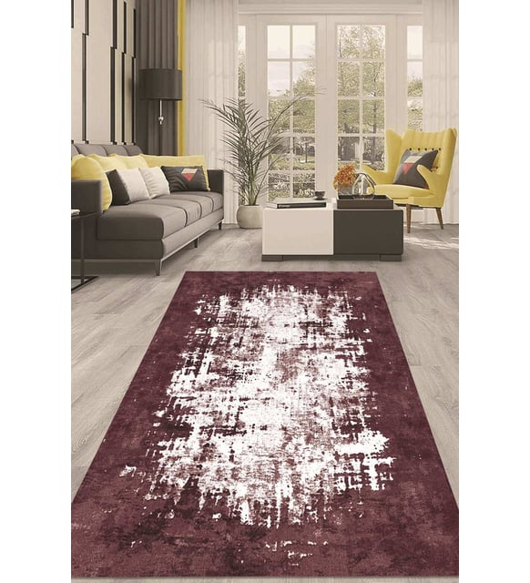 Dijital Kaymaz Taban Yıkanabilir Modern Renkli Salon Halısı Mutfak Halısı Yolluk ND-HT-497 (Bordo)
