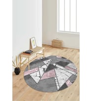 Dijital Baskılı Kaymaz Taban Yıkanabilir Yuvarlak Salon Halısı Koridor Halısı Paspas NDY-HT-165 (Pembe)