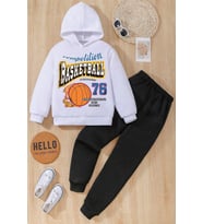 Basketball Baskılı Çocuk Rahat Eşofman Takımı (A.Beyaz)