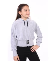 Toontoy Kız Çocuk Kapüşonlu Kadife Sweatshirt ( Gri-Melanj)
