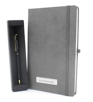 Kişiye Özel Gri Defter & Gold Detaylı Tükenmez Kalem Hediye Seti (Siyah)