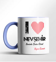 Kişiye Özel Nevşehir Seninle Daha Güzel Tema Siyah Renk Kupa (Mavi)