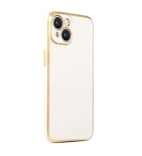 Apple iPhone 14 Kılıf Kenarları Gold Kamera Korumalı Renkli Pastel Silikon Siyah BARK (Beyaz)