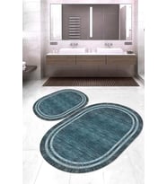 Dijital Baskılı Kaymaz Taban Yıkanabilir Oval 2'li Klozet Takımı Banyo Paspası NOKZ-HY-1308 (Mavi)