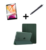 Apple iPad 7. 8. 9. Nesil 10.2 Kılıf Set PU Deri Smart Tablet Kilifi Ekran Koruy (Koyu Yeşil)