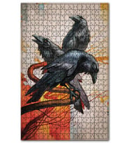 Cakapuzzle Üç Karga Muhabetti Ahşap Zeminde Görseli Puzzle Yapboz MDF (Ahşap) (1000 Parça)
