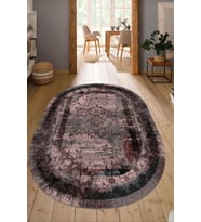 Dijital Baskılı Kaymaz Taban Yıkanabilir Oval Salon Halısı Mutfak Halısı Yolluk NDO-SD-278 (Pembe)