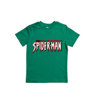 Spiderman baskılı örümcek adam pamuklu penye kumaş yazlık çocuk tişört (Yeşil)
