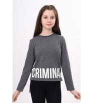 Toontoy Kız Çocuk Criminal Baskılı İki Kolu Şeritli Tişört (Antrasit Melanj)