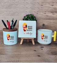Mühendis Hanım Diyeceksiniz Hediye Sepeti Kupa Bardak T Kulplu, Kalemlik ve Dekoratif Taş Kadın Mühendise Mühendisler Günü Hediyesi (Model 5)