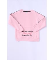 KIZ ÇOCUK 3 İPLİK SWEAT KANGURU CEPLİ BASKILI C24 (Pembe)