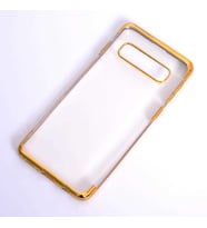 Galaxy S10 Kılıf İnce Köşeleri Renkli Şeffaf Silikon (Gold)