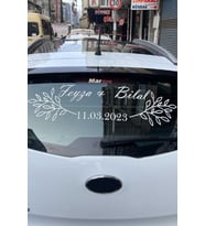 Gelin Arabası Sticker Süs Dekoratif İsim ve Tarih Yazılı Özel Etiket (Beyaz)