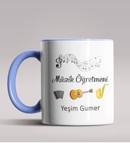Kişiye Özel Müzik Öğretmeni Tasarımlı Siyah Renk Kupa Bardak 8 (Mavi)