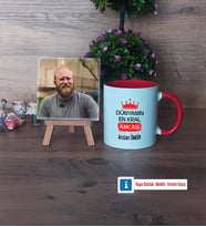 Amcaya Hediye Fotoğraflı Dekoratif Taş, Kupa Bardak Beyaz HediyeBabalar Günü Hediyesi (Model 2)