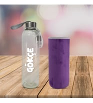 Kişiye Özel Peluş Kılıflı Cam Matara 750 Ml (Mor)