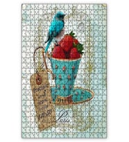Cakapuzzle Fincanda Çilekler ve Kuş Vintage Puzzle Yapboz MDF (Ahşap) (500 Parça)