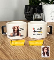 Kişiye Özel Karikatürlü Kadın Bankacı Lüks Fincan Kadın Bankacıya Hediye (Siyah)